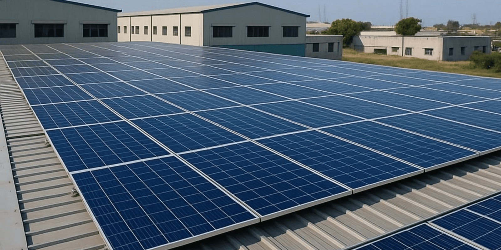 Solar panels on a commercial rooftop